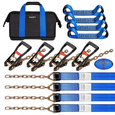 8 Point Roll Back Vehicle Tie Down Kittow Truck Straps With Chain 2 X 16...