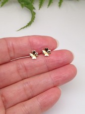 Gold Four Leaf Clover Stud Earrings Sterling Silver 925 Dainty Plain Studs 6mm
