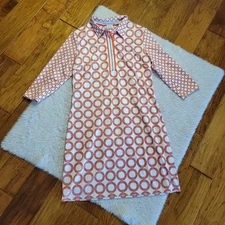 Gretchen Scott Everywhere Dress Women's Large Orange Blue Geometric Mod Print