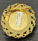 Vintage Gold Tone Floral Bouquet Brooch Oval Filigree Frame Domed Glass — photo 5