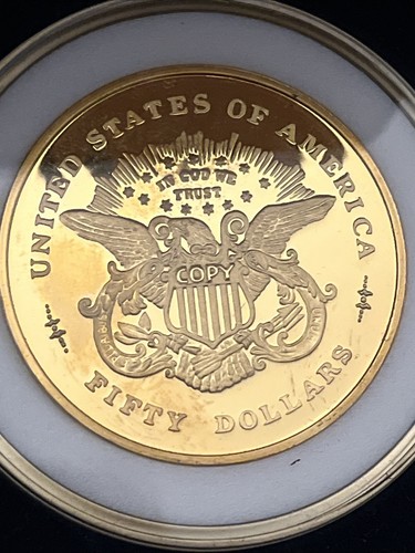 2 Pc Set 1877 $50 Half Union Proof Copy gold Gilded National Collectors Mint - Picture 5 of 8