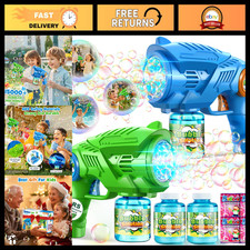 Automatic Bubble Gun Machine - 2-Pack Kids Bubble Blasters with Refill Solution