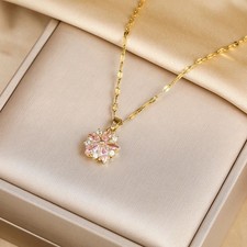 Woman Stainless Steel Glossy Solid Pendant Charm Necklace