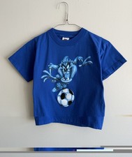 Vintage Taz Soccer Looney Tunes 90s Blue Cartoon Kids Tee Size Small 5-6 