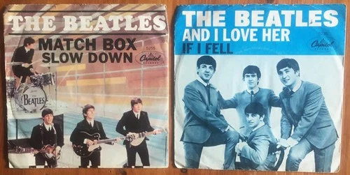 Two (2) Beatles 45 rpm Vinyl Records With Picture Sleeves