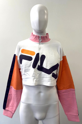 Fila Women's Kaia 1/2 Zip Crop Sweatshirt (White, Pink, Orange / Size XS)