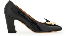 FERRAGAMO Oxide 70 Black Patent Leather 70mm Slingback Pumps New Authentic