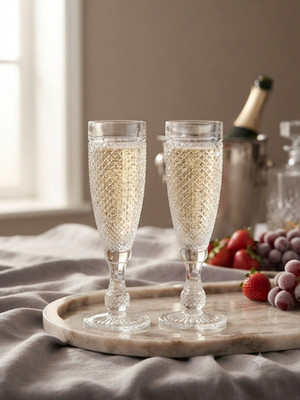 Klarglas Sektflöten Paar - Rautenmuster - 20 cm hohes Stielglas