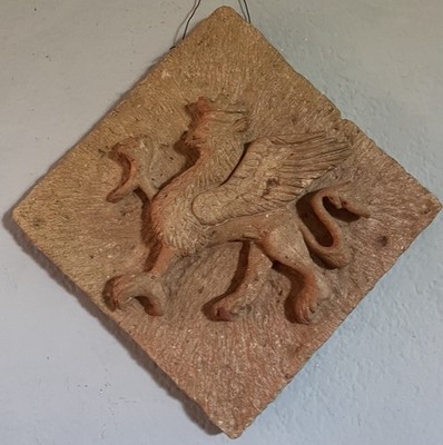 Vintage Hand Carved Winged Griffin With Crown Tile