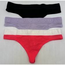 Victoria Secret PINK Panties Lot Of 3 Large Thong Pink, Lavender, Black 107