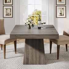 31.5-Inch Square Dining Table Sturdy Pedestal Base Farmhouse Light Gray