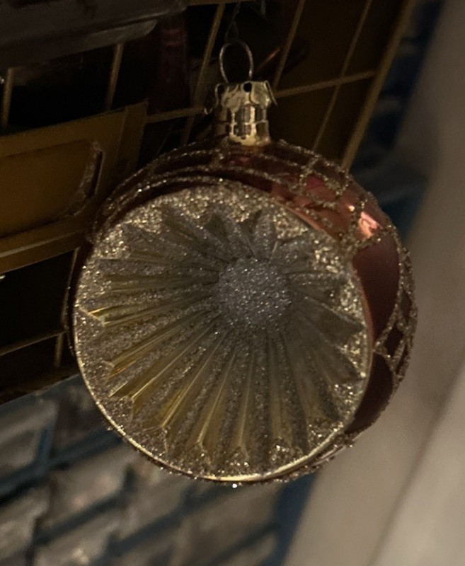 Vintage Glass Christmas Ornament Indent Reflector Glittered 2.5"