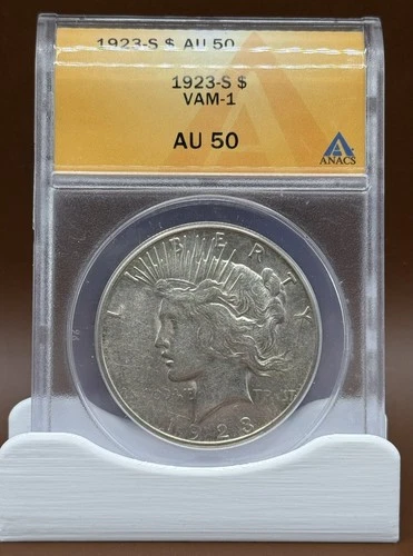 1923 S Peace Dollar AU 55 ANACS Silver $1 Coin U.S. Mint