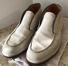 Santoni Men's Suede Loafers Shoes Moccasin Beige Size 12.50 US-Made In Italy