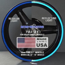 Blue Reflective Wheel Stripes 9mm Wide Stickers for 17" Motorcycle Bike or Car