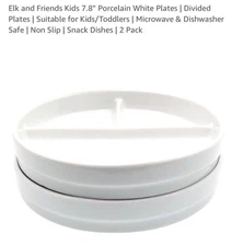 2 Elk and Friends Kids Porcelain White Plates with Silicone Sleeves Divided New