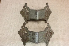2 Old Box Trunk Corners Decorative Perforated Corner Protectors 1800’s Vintage
