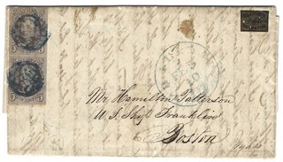 1847 Edición 5c Par Sangre en 1849 Carta Doblada Filadelfia al USS Franklin