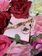 Gucci Pink Lg Round Charm Stamped With Gold Tone Bracelet