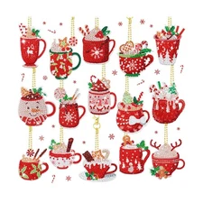 BBTO 15 Pieces Christmas Diamond Painting Keychain Ornaments 5D DIY Hot Cocoa...