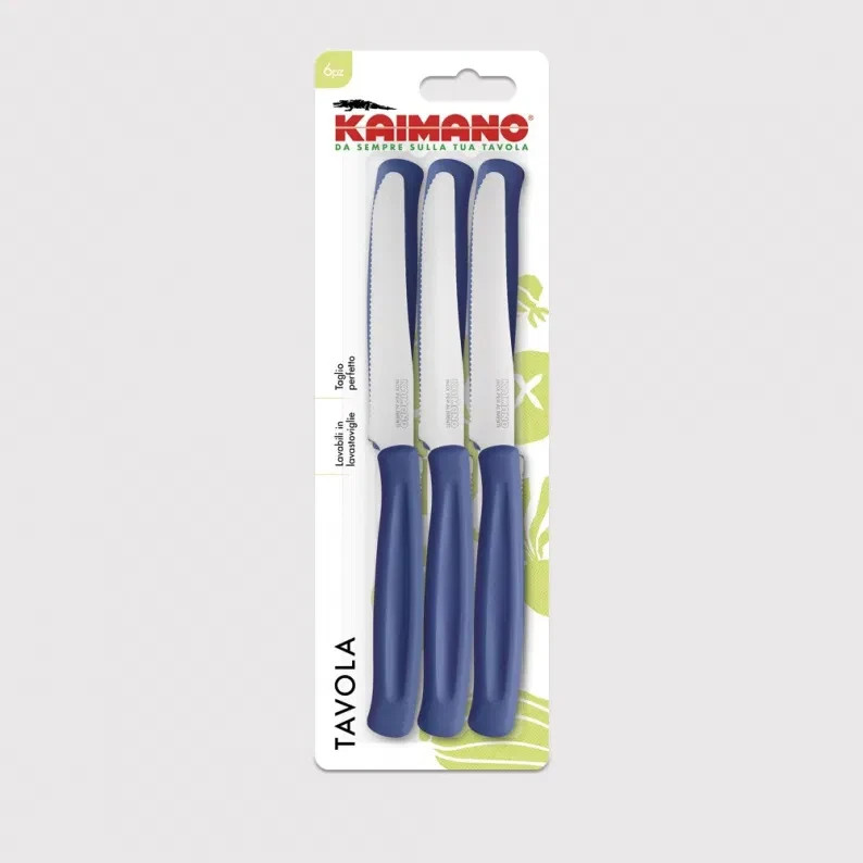 COLTELLI DA TAVOLA KAIMANO 6PZ LAMA LISCIA+DENTATA PUNTA TONDA PLASTICA foto 5