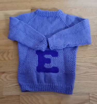 Hand-Knit Purple Baby Sweater Sz 2T Initial ''E'' With Love From Greenwich Village