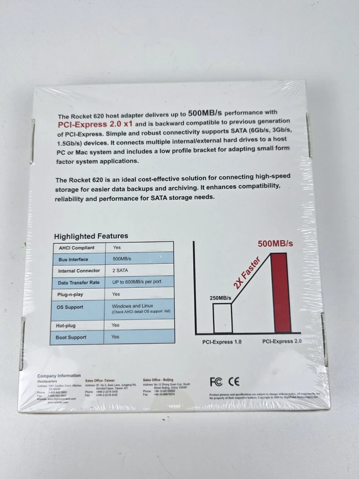 New HighPoint Rocket 620A (2 Channel) Dual Port SATA 6Gb/s PCI-E x1 Low Host - Image 2 of 3