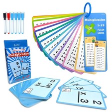 1-12 Math Flash Cards with 6 Dry Erase Pens, 15Pcs Big Multiplication Flash C...