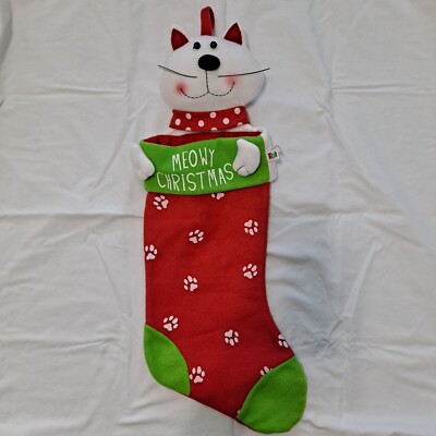 CAT PLUSH 24'' ''Meowy Christmas'' STOCKING Stuffed Kitty  dei