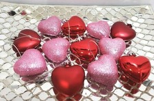  12 Valentines Pink Glitter Red Hearts 2" Plastic Tree Ornaments Home Decor