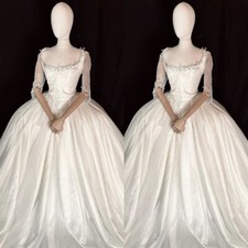Vintage Satin Wedding Dresses Elegant 1950s Scoop Nevk Long Sleeves Bridal Gowns