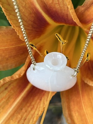Tiffany & Co 18K Gold Elsa Peretti White Jade Open Bottle Necklace 