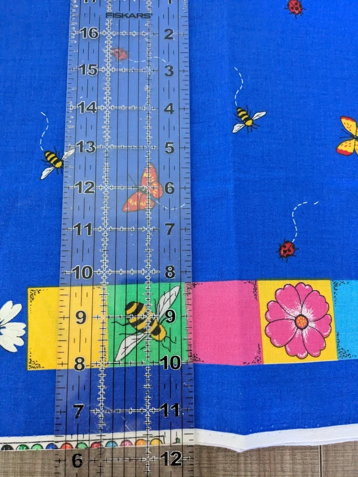 Vintage Fabric Traditions Butterflies Bees and Flower Fabric Blue (2) 18 x 22"  - Image 3 of 3