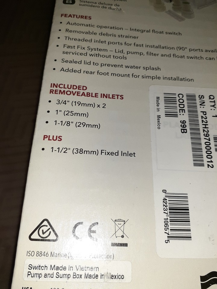 RULE SHOWER DRAIN BOX WITH 1100 GPH PUMP 12V 99B eBay