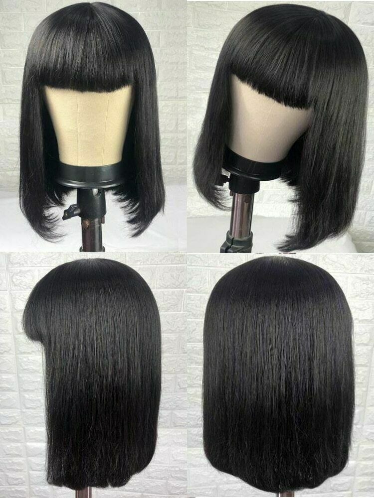 Wig With Bangs Short Bob Human Hair Wig Brazilian Hair Straight Long Fringe Wigs Oryginalna sprzedaż wysyłkowa
