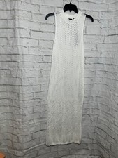 Tahari Women's White Crochet Knit Sleeveless Dress Swim Cover Up Size Small