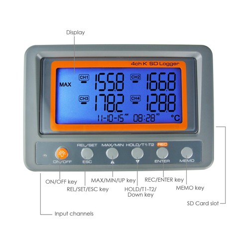 Digital Thermocouple Thermometer K-Type 4 CH Temp-328~2498°F / °C Beep LED Alarm - Picture 4 of 11
