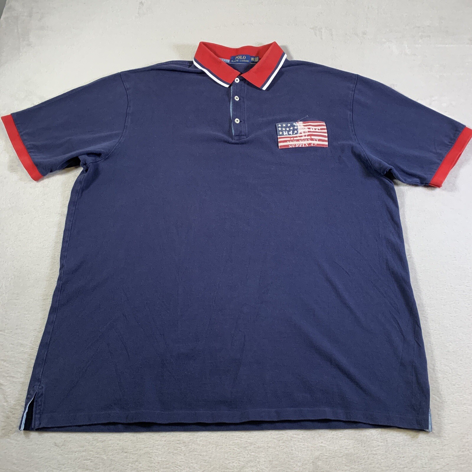 Polo Ralph Lauren camicia uomo 2XLT blu USA pony crest manica corta polo americana