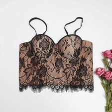 Débardeur Bustier En Dentelle Florale Sexy Pour Femme Avec Bretelles Spaghetti