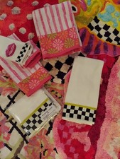 Mackenzie-Childs Black & White Check Hand Towel With Courtly Check & Chartreuse 
