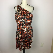Banana Republic One Shoulder Dress Size 8 Womans Orange Satin Sleeveless Lined