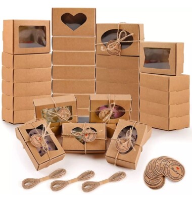 32 Kraft Boxes with Window for Homemade Candy's, Cookies, Chocolates, or Soap