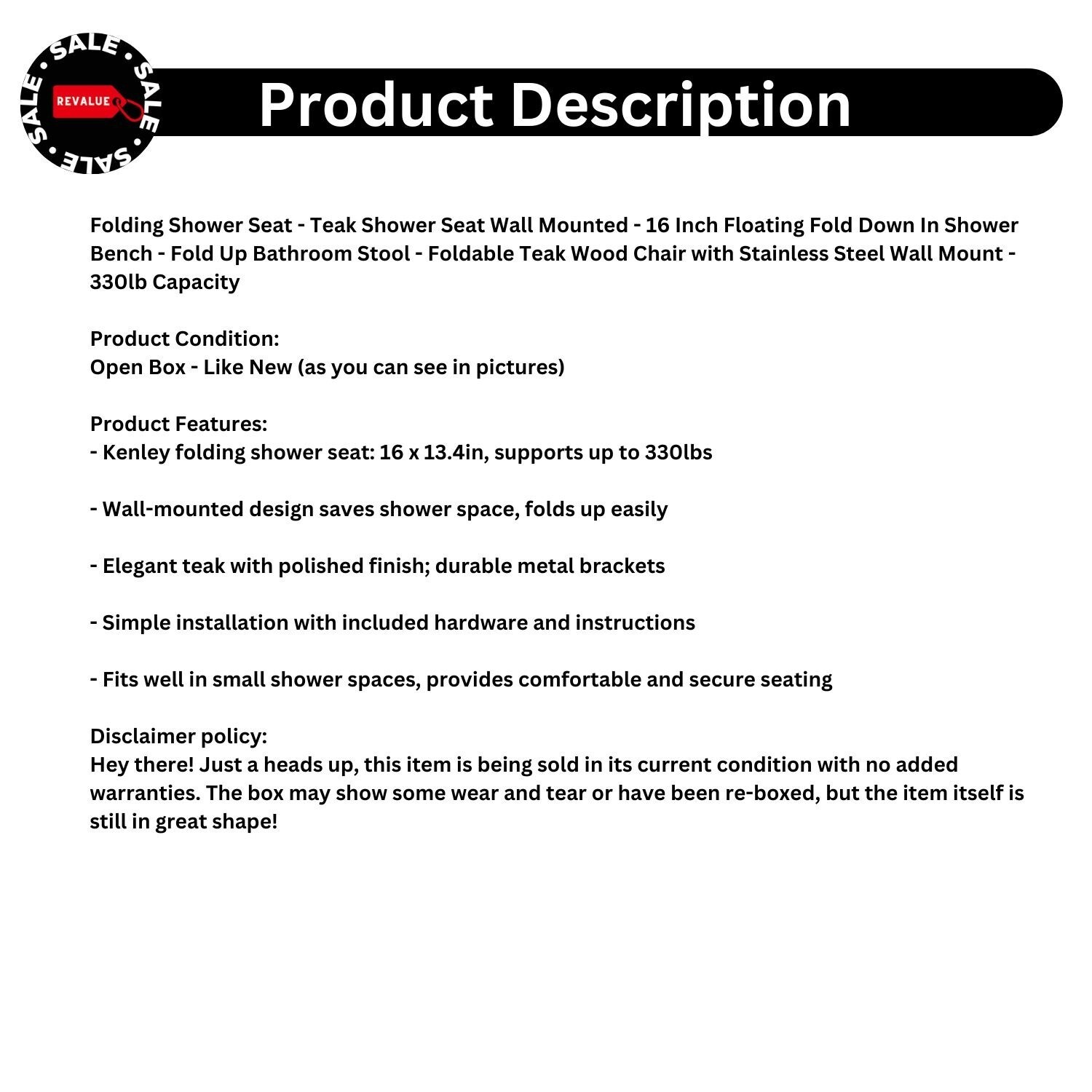 16" Teak Folding Shower Seat Wall Mounted Medical Fold Down Bench 300 lb