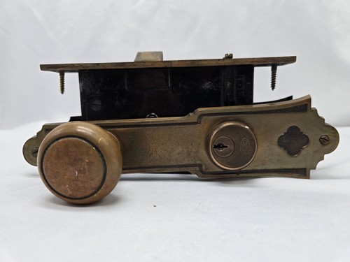 Corbin Bronze Entry Door Set 2 Knobs Face Plates Lock NO KEY Push Button Vintage - Picture 6 of 10