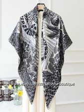 70 Cashmere 30 Silk Wrap Scarf Leopard Print Double Face Shawl 53" Gray