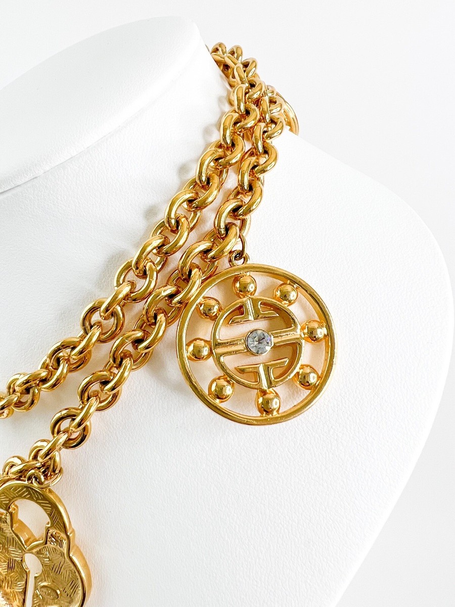 GIVENCHY NECKLACE 7 CHARMS CHUNKY HEART LOCK KEY VERY RARE