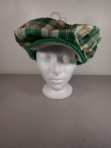 Elope Golf Hat Hidden Zipper Pocket Snap Brim Adjustable Checkered Green & White - Picture 2 of 7