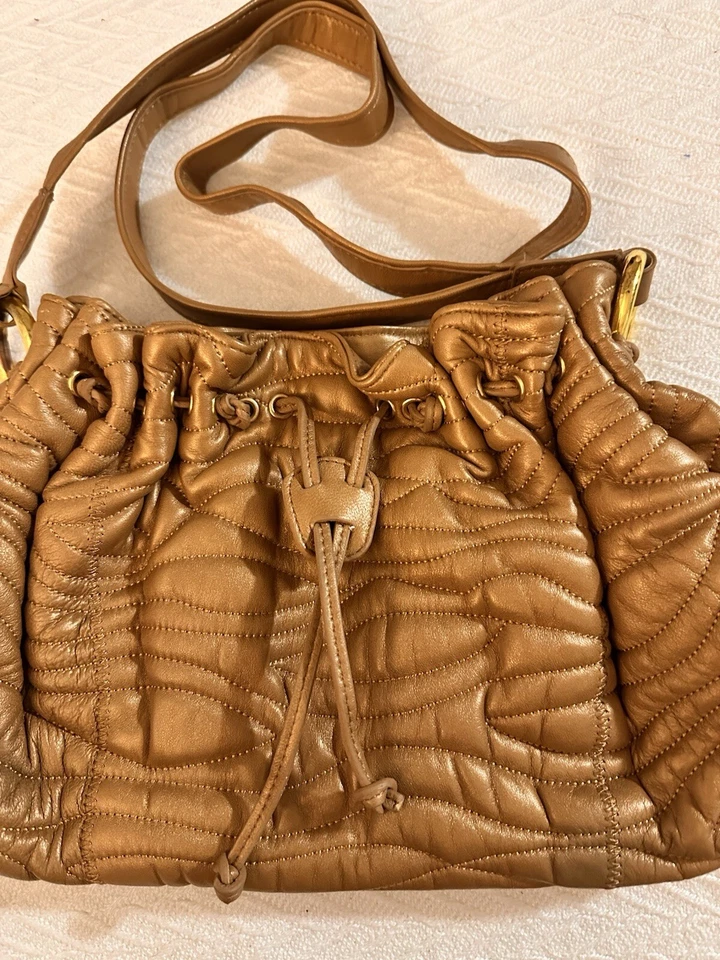 Carlos Falchi Calf Leather Medium Cinch Bag with Gold Accents - Image 2 of 4