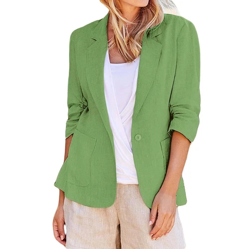Blazer donna lino casual manica a 3/4 leggero giacca da lavoro tuta con bottoni - Foto 41 di 42