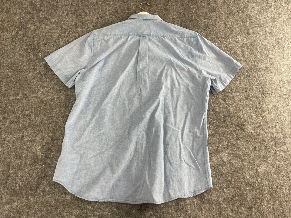 Camisa Farah Para Hombres XL Calce Ajustado Azul Abotonada Manga Corta Informal Algodón N114 Foto 3 de 4